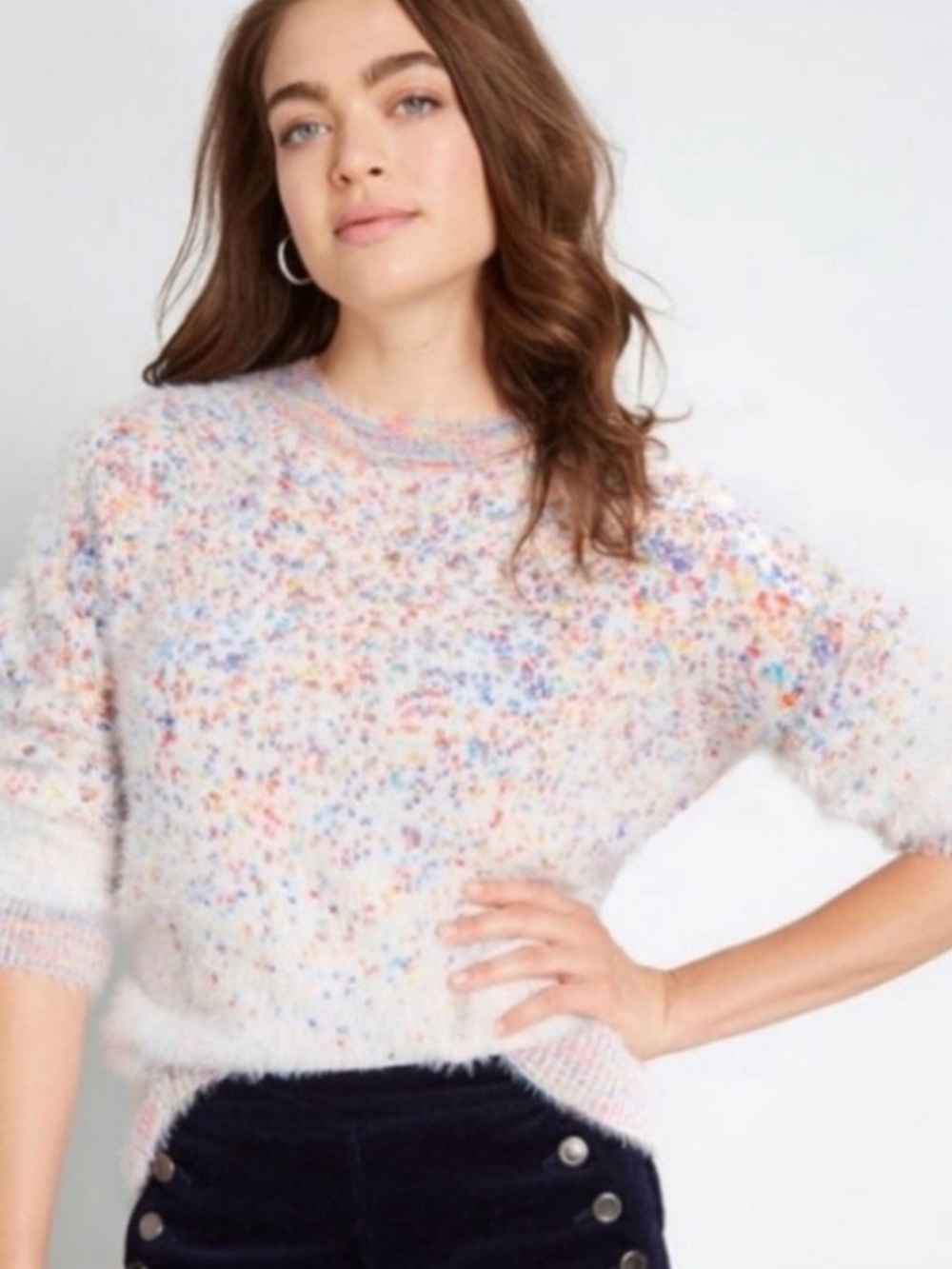 ModCloth Women’s Making A Fuzz Confetti Sweater Size XL